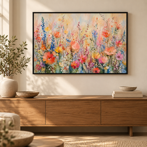 Colorful Wildflower Field Art Print in a styled room