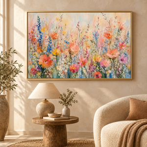Colorful Wildflower Field Art Print in a styled room