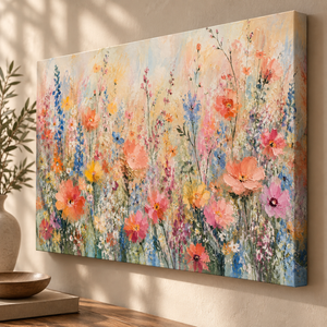 Colorful Wildflower Field Art Print in a styled room