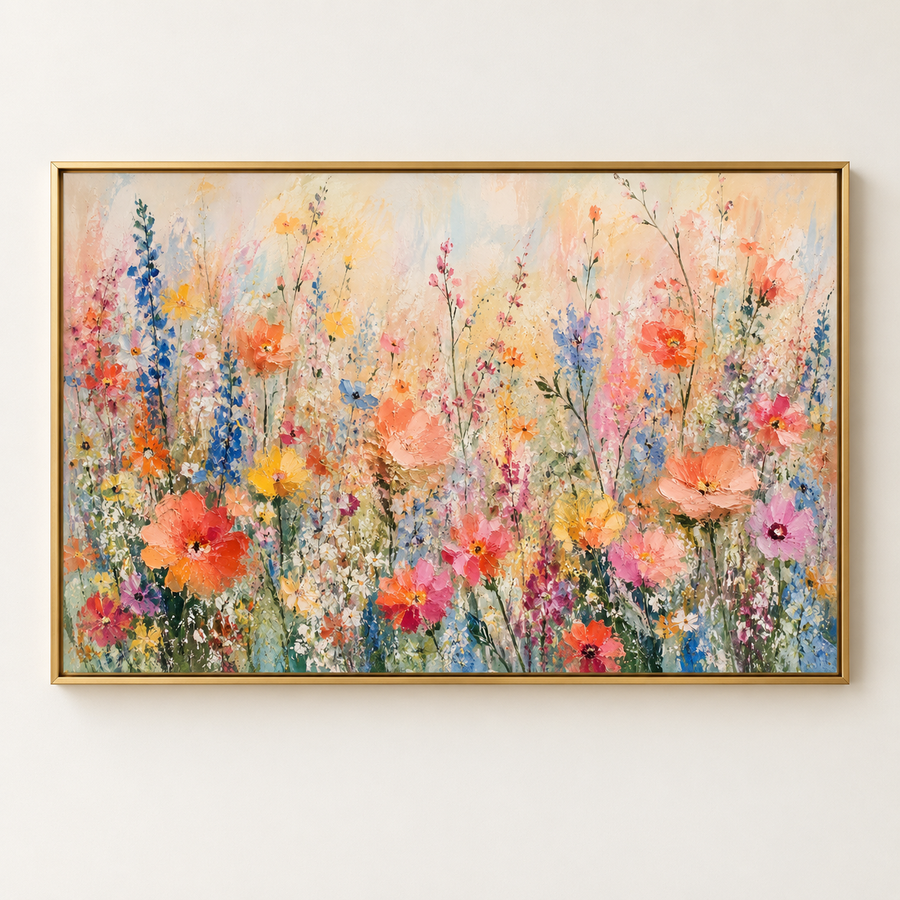Colorful Wildflower Field Art Print in a styled room