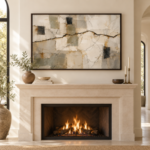 Cracked Plaster Neutral Abstract Wall Art styled in a living space