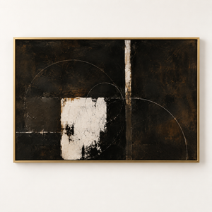 Dark Geometric Abstract Wall Art in a styled room
