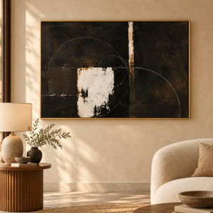 Dark Geometric Abstract Wall Art in a styled room