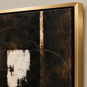 Dark Geometric Abstract Wall Art in a styled room