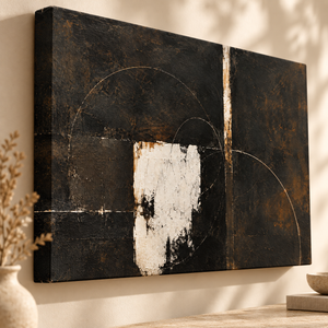Dark Geometric Abstract Wall Art in a styled room