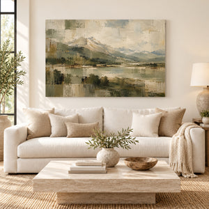 Earthy Mountain Valley Abstract Landscape Art Print styled in a living space