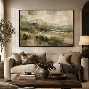 Earthy Mountain Valley Abstract Landscape Art Print styled in a living space