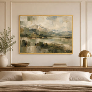 Earthy Mountain Valley Abstract Landscape Art Print styled in a living space