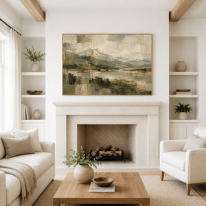 Earthy Mountain Valley Abstract Landscape Art Print styled in a living space