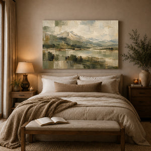 Earthy Mountain Valley Abstract Landscape Art Print styled in a living space