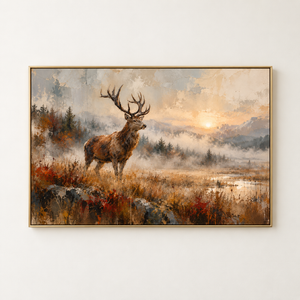 Elk in Misty Meadow Wall Art in a floating frame