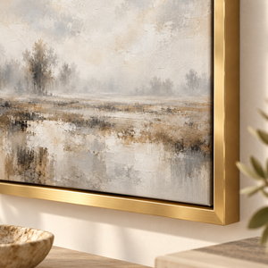 Foggy Wetland Landscape Art Print in a styled room