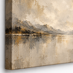 Detail view of Gold Leaf Mountain Lake Abstract Wall Art canvas and frame