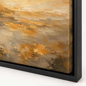 Golden Haze Abstract Landscape Wall Art in a styled room