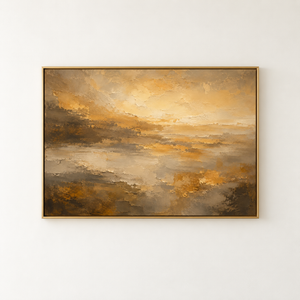 Golden Haze Abstract Landscape Wall Art, Warm Gold Canvas Print, Moody Earth Tone Painting, Organic Modern Living Room Decor, Large Wall Art