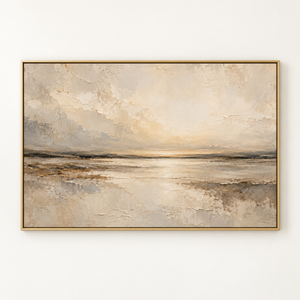 Golden Shoreline Landscape Art Print in a floating frame