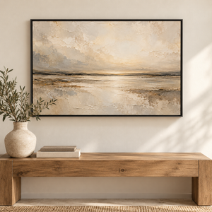 Golden Shoreline Landscape Art Print styled in a living space
