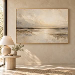 Golden Shoreline Landscape Art Print styled in a living space