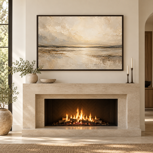 Golden Shoreline Landscape Art Print styled in a living space