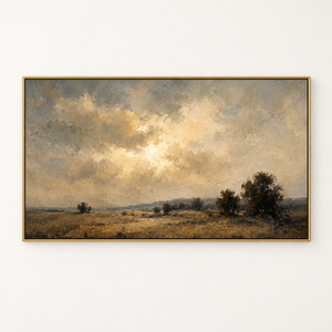 Golden Sky Open Prairie Landscape Art Print in a floating frame