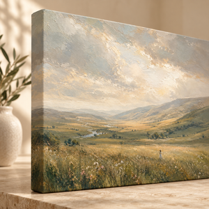 Golden Valley Meadow Landscape Art Print in a styled room