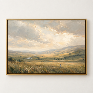 Golden Valley Meadow Landscape Art Print in a styled room