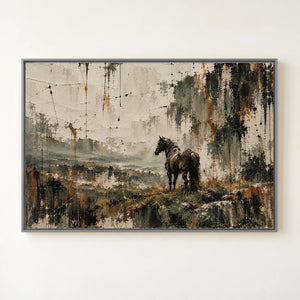 Horse in Misty Willow Landscape Wall Art in a floating frame