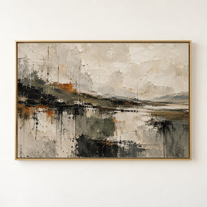Impasto Marsh Horizon Abstract Wall Art in a floating frame