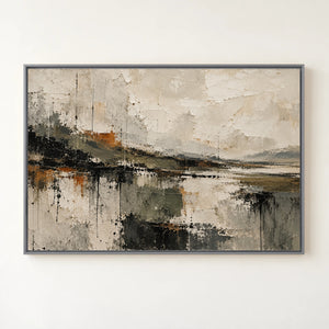 Impasto Marsh Horizon Abstract Wall Art in a floating frame