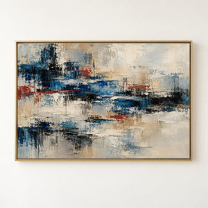 Indigo and Red Abstract Reflection Wall Art in a floating frame
