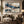 Indigo and Red Abstract Reflection Wall Art styled in a living space