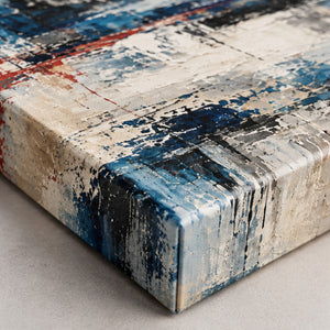 Detail view of Indigo and Red Abstract Reflection Wall Art canvas and frame