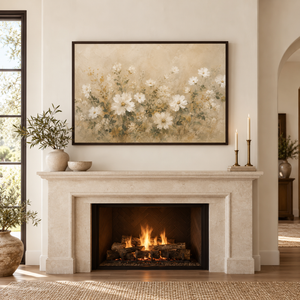 Ivory Cosmos Wildflower Art Print styled in a living space