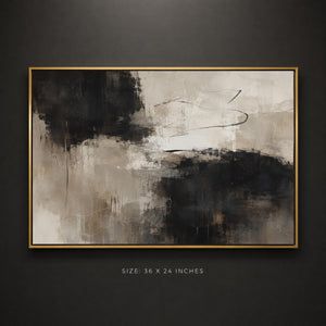 Large Framed Black and Ivory Abstract Wall Art