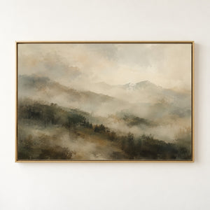 Layered Misty Mountain Ridges Art Print in a floating frame