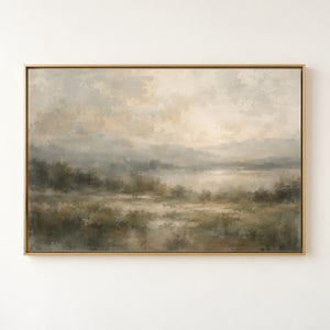 Marshland at Dawn Landscape Art Print in a floating frame
