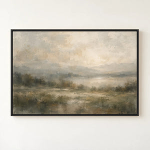 Marshland at Dawn Landscape Art Print in a floating frame