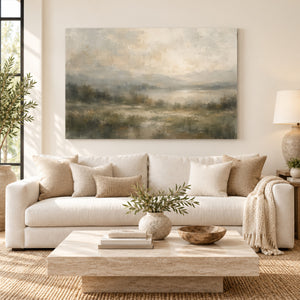 Marshland at Dawn Landscape Art Print styled in a living space