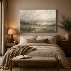Marshland at Dawn Landscape Art Print styled in a living space