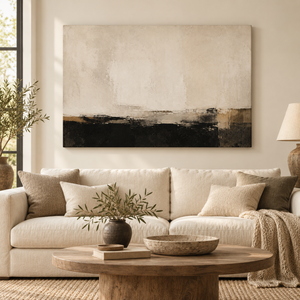 Minimal Black and Cream Horizon Wall Art in a styled room