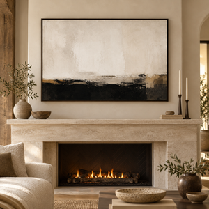 Minimal Black and Cream Horizon Wall Art in a styled room
