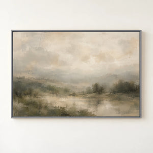 Misty Marsh Pond Landscape Art Print in a floating frame