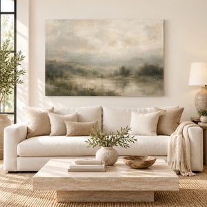 Misty Marsh Pond Landscape Art Print styled in a living space