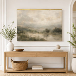 Misty Marsh Pond Landscape Art Print styled in a living space