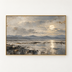 Moonlit Mountain Lake Landscape Art Print in a floating frame