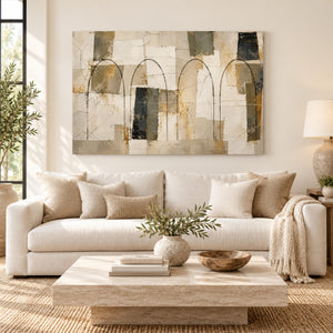 Neutral Arches Geometric Abstract Wall Art styled in a living space