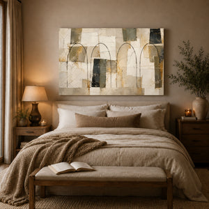 Neutral Arches Geometric Abstract Wall Art styled in a living space