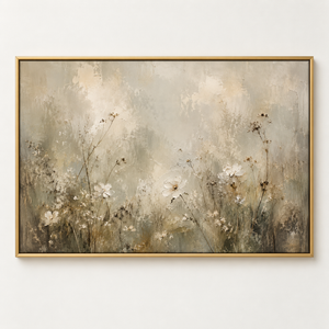 Neutral Dried Wildflower Art Print, Framed Canvas Wall Art, Muted Botanical Oil Painting Print, Farmhouse Living Room Decor, Large Wall Art