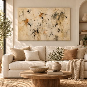 Neutral Ink Splatter Abstract Wall Art in a styled room
