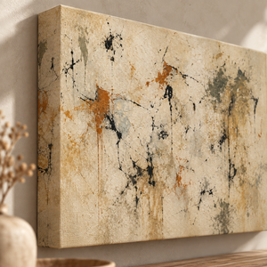 Neutral Ink Splatter Abstract Wall Art in a styled room